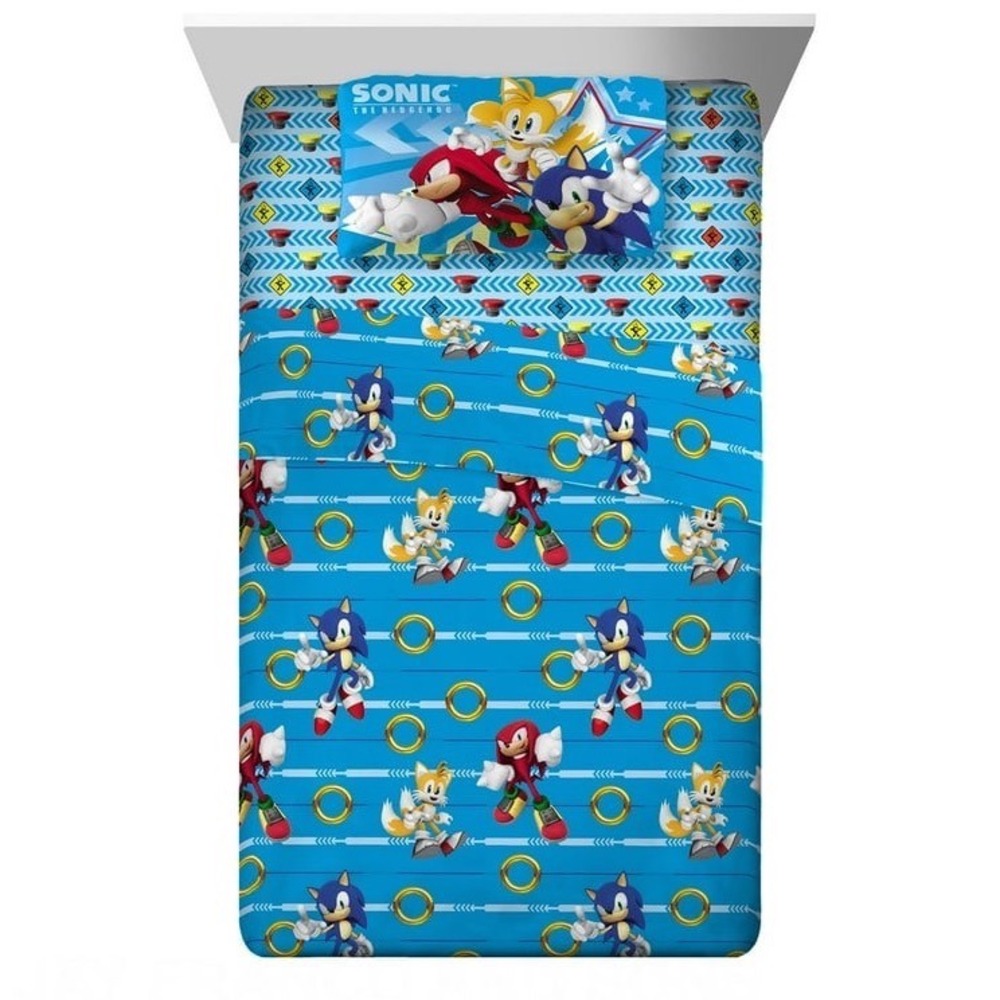 2024 Sonic the Hedgehog 3‎ Piece Sheet Set Twin Blue Microfiber Kids Bedding NEW